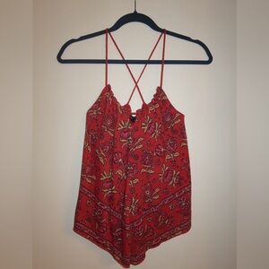 American Eagle Outfitters Red Floral Crisscross Tank Top
